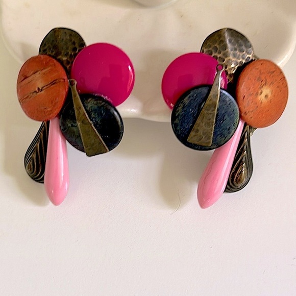 Pink and Orange Statement Earrings - Picture 1 of 6